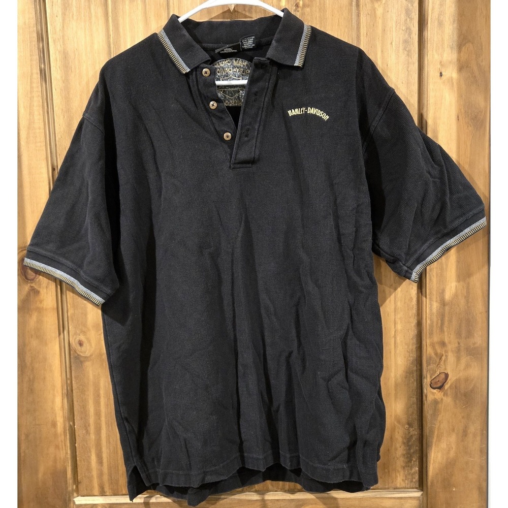 Harley-Davidson Motorcycles Mens Sz Large Polo Shirt Dark Black Golf Dover Ohio
